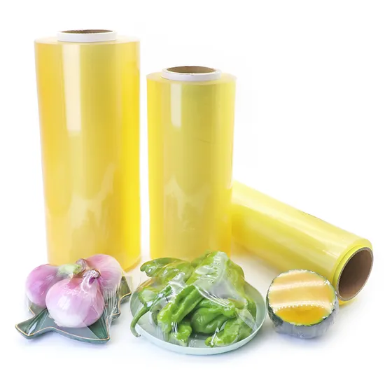Food Grade PVC Food Cling Wrap Film High Stretch Transparent Clear Waterproof Plastic Packing Material Wrapping Film Stretch Film Jumbo Roll for Food packaging 